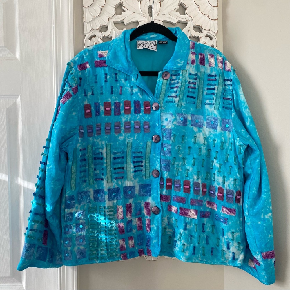 Silver Stream Women's 100% Silk Jacket OS Artsy Art to Wear Lagenlook Vintage